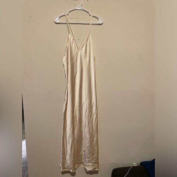 NWT Zara Champagne Satin Long Dress Open Back - Picture 3 of 8